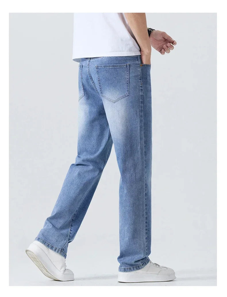 Summer Thin Straight Jeans Men's Clothing Soft Breathable Trousers Male Brand Comfortable Business Loose Denim Pants Retro Y2K