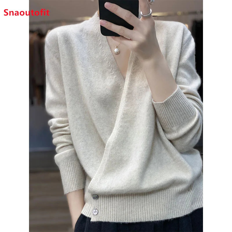 Japanese Kimono Cardigan Pure Wool Sweater Female Cross V-Neck Knitted Cardigan 2023 Spring and Autumn Loose Leggings Retro Top