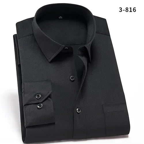2023 Non-Iron Solid  Soft Easycare Stretch Shirts Men Spandex Long Sleeve Dress Shirt Men Office Shirts Men Clothing