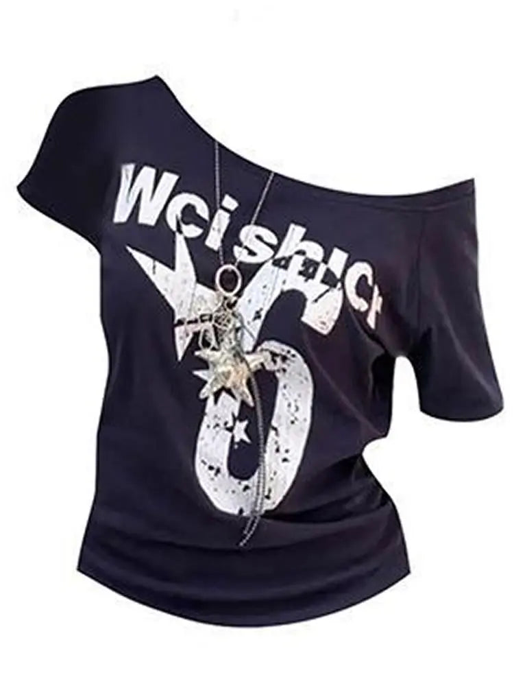 Y2k Women Vintage Streetwear Sport Short Sleeve Acubi Letter Print T-shirts Grunge Off Shoulder Spicy Tshirt Top Tee Alt Clothes