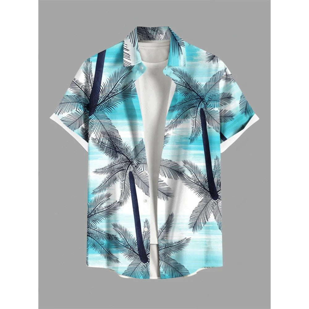 Hawaiian Men's Summer Casual Flower Korean Retro Shirt Geometric Print Short Sleeve Tops Casual Shirt for Men Short Sleeve Shirt