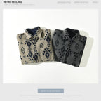 2024 Autumn Winter New Vintage Loose Printed Wool Shirts for Men Clothing Cargo Big Pockets Men Shirts AZT738