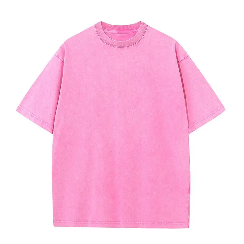2025 summer European code wash heavy short sleeve T-shirt for young men pure cotton solid color loose retro round neck half slee