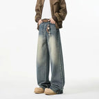 2025 New Retro Washed Straight-Leg Jeans For Men High Street Fashion Baggy Denim Pantalones Hombre Hip Hop Distressed Y2K Jean
