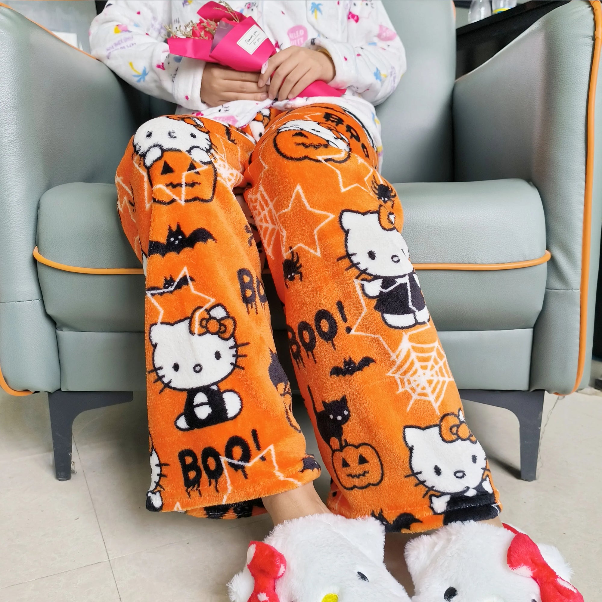Sanrio Hello Kitty Fleece Coral Pajama Pants Soft Trousers Women Casual Home Trousers Kawaii Anime Cartoon Birthday Gift