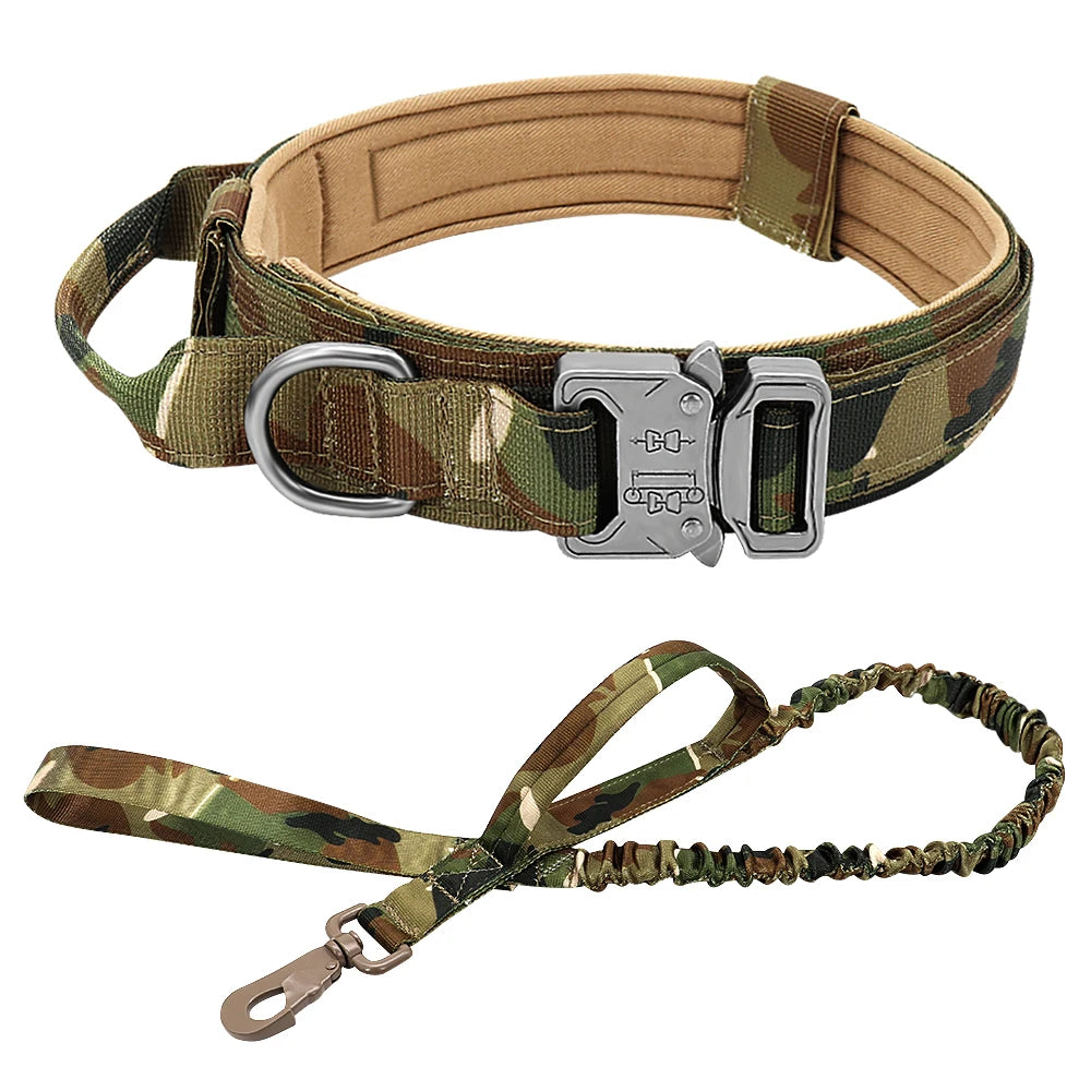 Nylon Tactical Dog Harness Collar Leash No Pull Military Pet Harness Vest For Medium Large Dogs Training Molle Harness Pouches