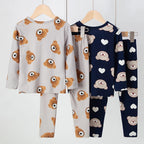 2-piece 2024 new autumn children's cute bear long-sleeved trousers suit boy leisure and comfortable home cover girl Joker pajama
