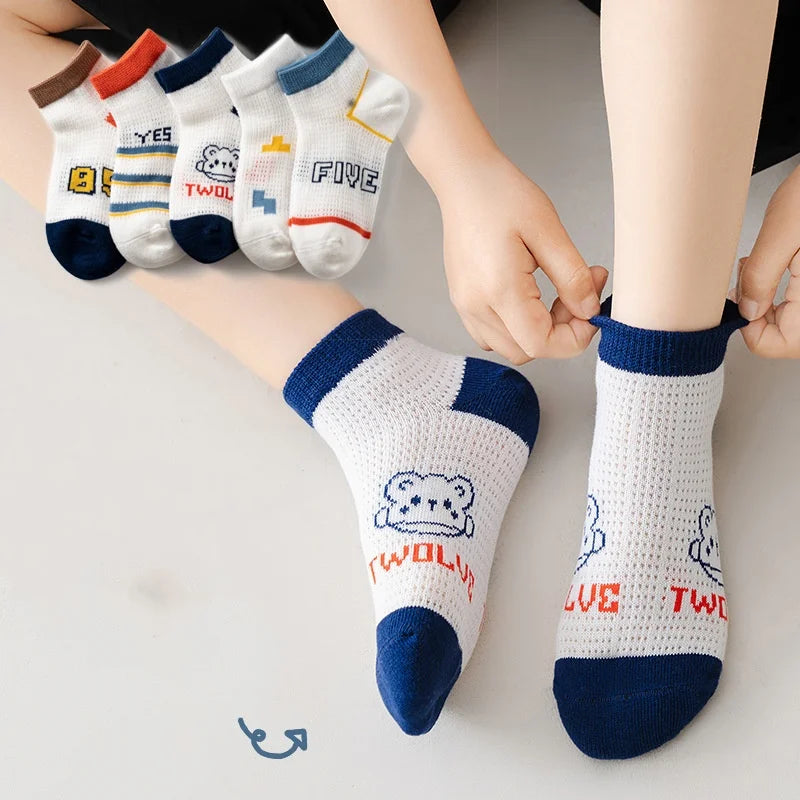 5 Pairs/Lot Children Socks Boy Girl Baby Fashion Cotton Solid Wild Soft Cozy Breathable For 1-12Y Summer Kids Casual Mesh Socks