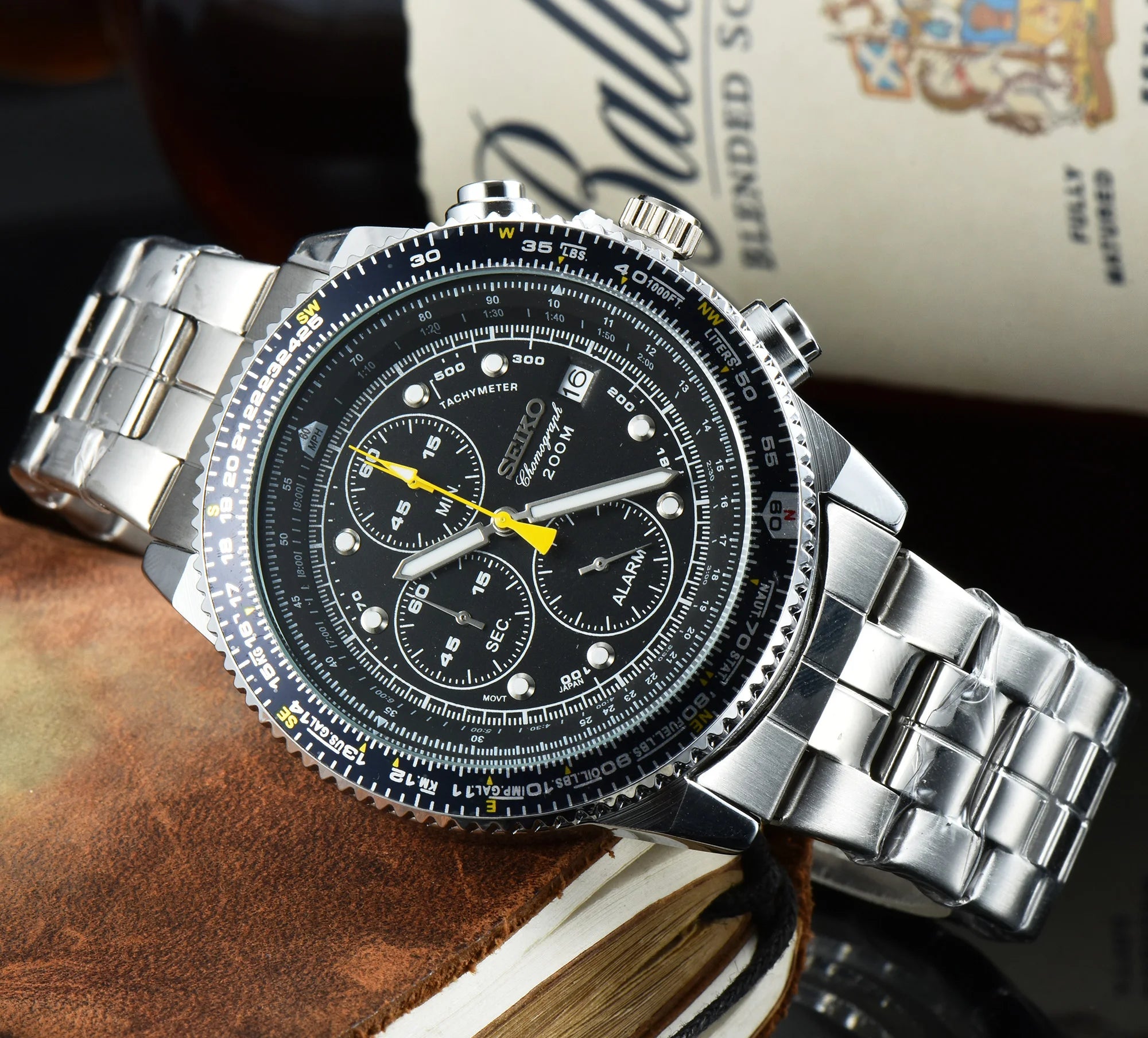 SEIKO Men's Sports Quartz Waterproof Watch, Multifunctional Dial Luminous Hands and Markers, Stainless Steel or Rubber Strap.