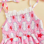 Girls Sleeveless Floral Print Ruffle Hem Summer Dress with Bow Detail and Button Closure - Casual A-line Beach Dress for