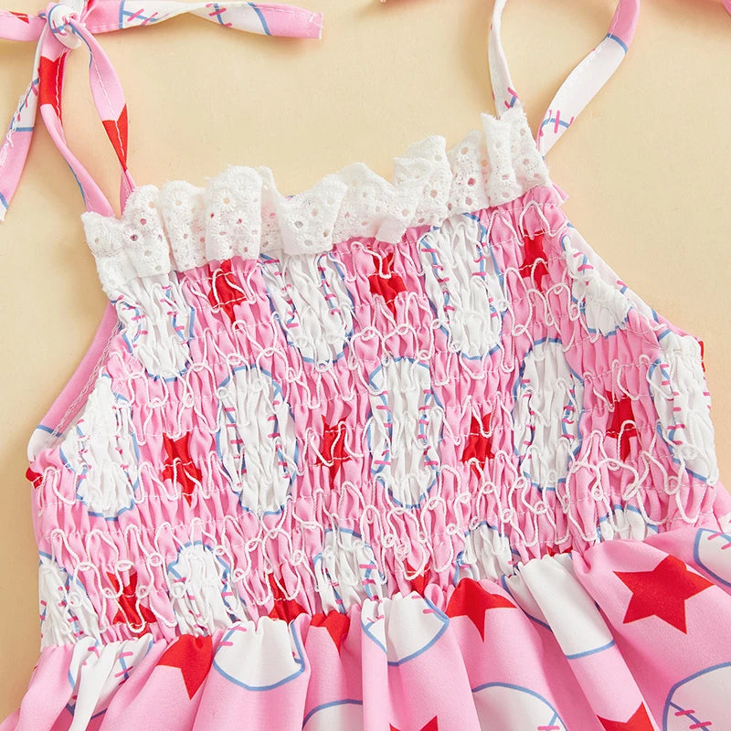 Girls Sleeveless Floral Print Ruffle Hem Summer Dress with Bow Detail and Button Closure - Casual A-line Beach Dress for