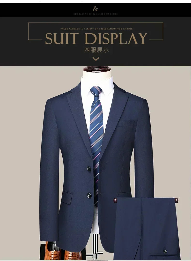 S-8XL New  (Blazer+ Pants) Men's Fashion Business Gentleman Trend Slim-fit Casual Wedding Travel Plus-size Solid Color Suit