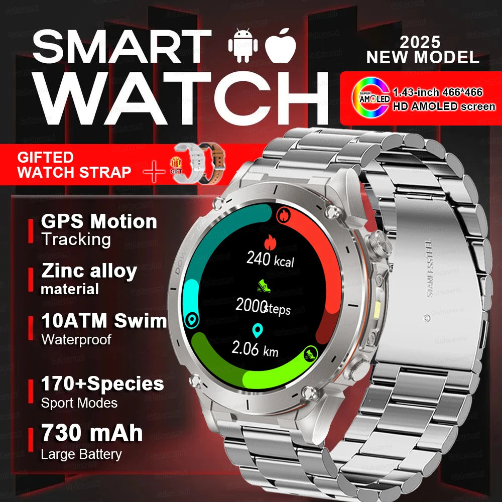 Men New Outdoors Sports Military GPS SmartWatch 10ATM Waterproof 730mAh High Battery Compass NFC HD Call For Huawei Xiaomi Watch