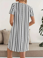 Casual Striped Print Dress For Women Fashion O-Neck Short Sleeve Loose Dresses Lady Office Womens Clothing Summer New Plus Size
