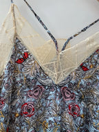 Lace Embroidery Patchwork Women Sling Robe 100% Viscose Floral Skull Wings Printed V-Neck Sleeveless Fashion Ladies Midi Dress
