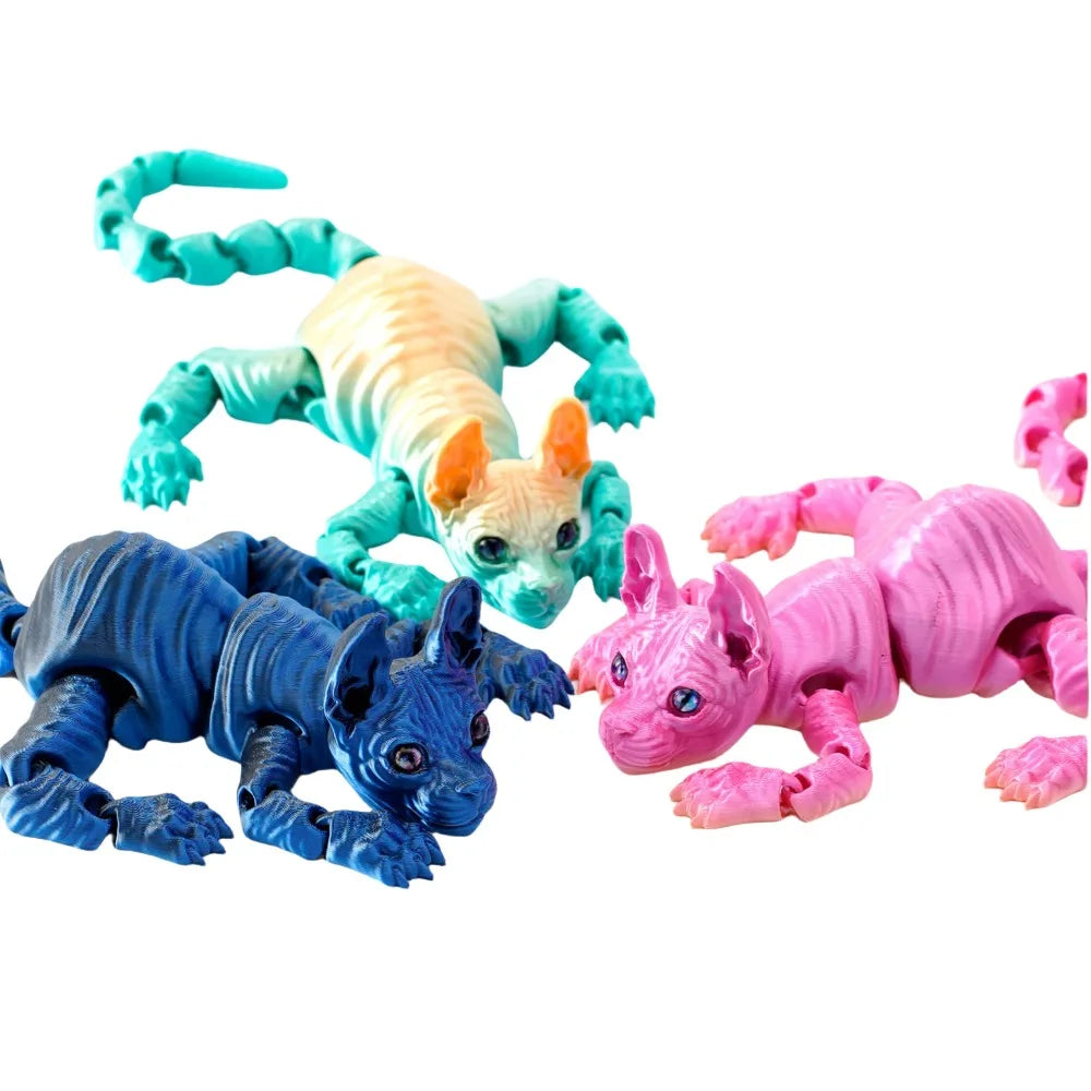 3D Printed Sphynx Cat Animals Toy Realistic Hairless Figurine Articulated Cat Fidget Toy for Cat Lover Collector Home Decoration