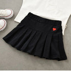 Girls Skirts Jk Pleated Skirt Candy Color Embroidery Love Solid Color Simple Casual Loungewear Outfit Children's Clothes