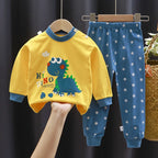 Spring Autumn Sleepwear Kids Comfort Cotton Pajamas Set Durable and Soft Unisex Cartoon Dinosaur for Boy Girl Children Clothes