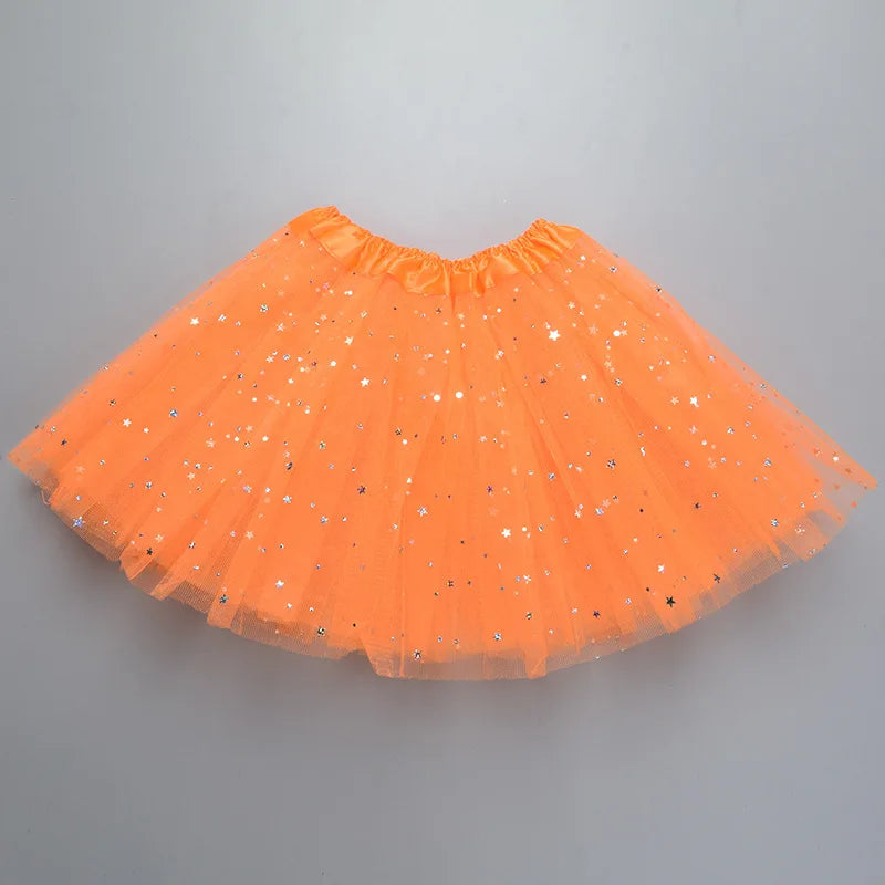 Kids Baby Star Glitter Dance Tutu Skirt For Girl Sequin 3 Layers Tulle Toddler Pettiskirt Children Chiffon 2-8T