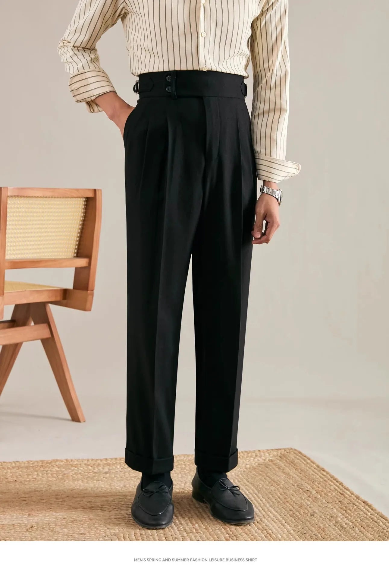 Italian Naples Trousers High Waisted Straight Men's Business Casual Pants High-end Elegant Retro Suit Pants Banquet Wedding