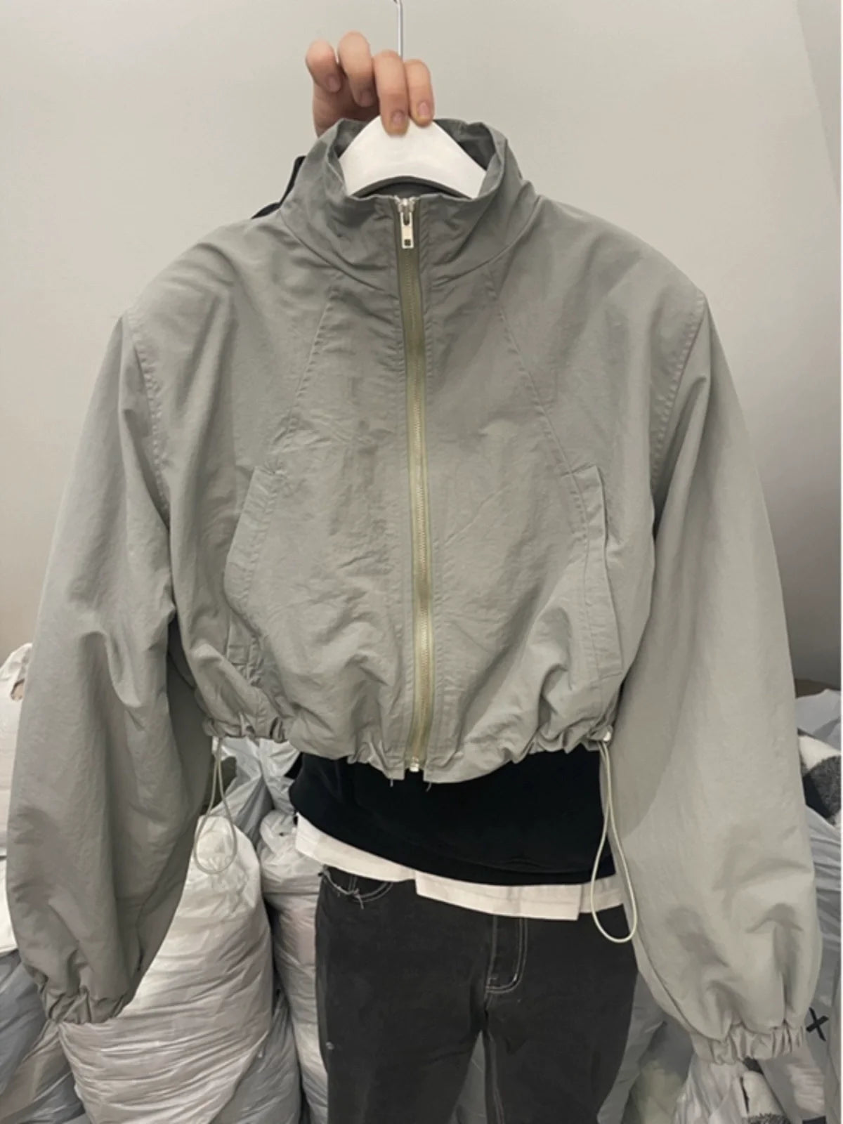 Autumn Vintage Women's Windbreaker Cropped Jackets Harajuku Oversized Streetwear Long Sleeve Casual Fashion Female Elegant Top