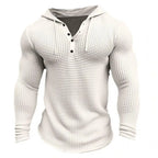 Spring Solid Color Slim Fit Long Sleeved T-shirt, Men's Hooded Breathable Sports Top, Waffle Cotton Casual Long Sleeved Shirt