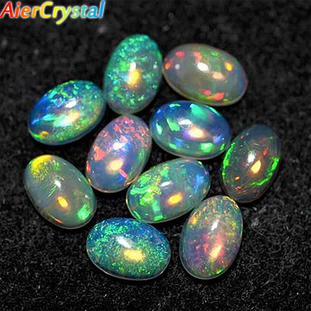 7*9mm Natural Opal Reiki Healing Semi-Circle Jewelry Set - Opal Ring Earrings Necklace - Spiritual Energy Gemstone Accessories