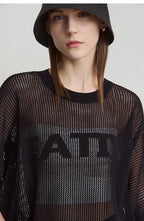 Amii Minimalist Women's Hollowed-out Knitted Pullover 2025 Summer New Half-sleeve Crew Neck Loose Blouse Thin Solid Top 12542139