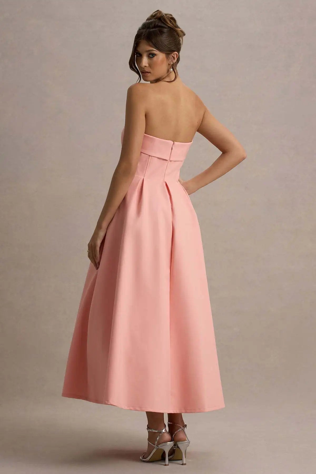 2025 French Fashion Elegant Long Evening Dress Women High-end Solid  Sleeveless Strapless Party Dress Chic Minimalist Clothes