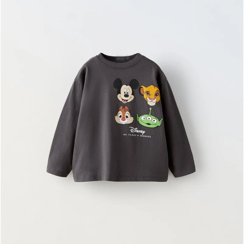Long Sleeve Tshirt Printing Base Shirt Thin Cotton Soft Early Spring Wear Toddler Girls New Cartoon Fashion Round Neck T