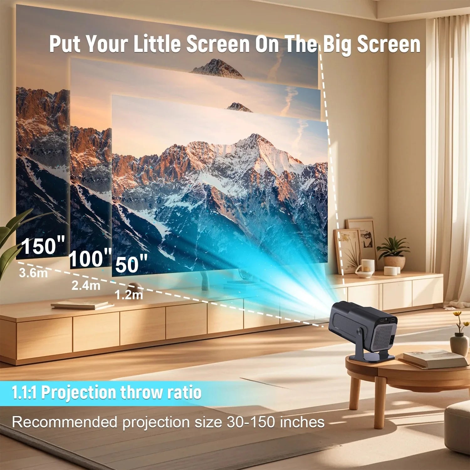 Projector Netflix Officially Licensed HY320 Android 11 1080P 500ANSI Amlogic S950D4 WIFi6.0 BT5.2 Mini 4K Projector