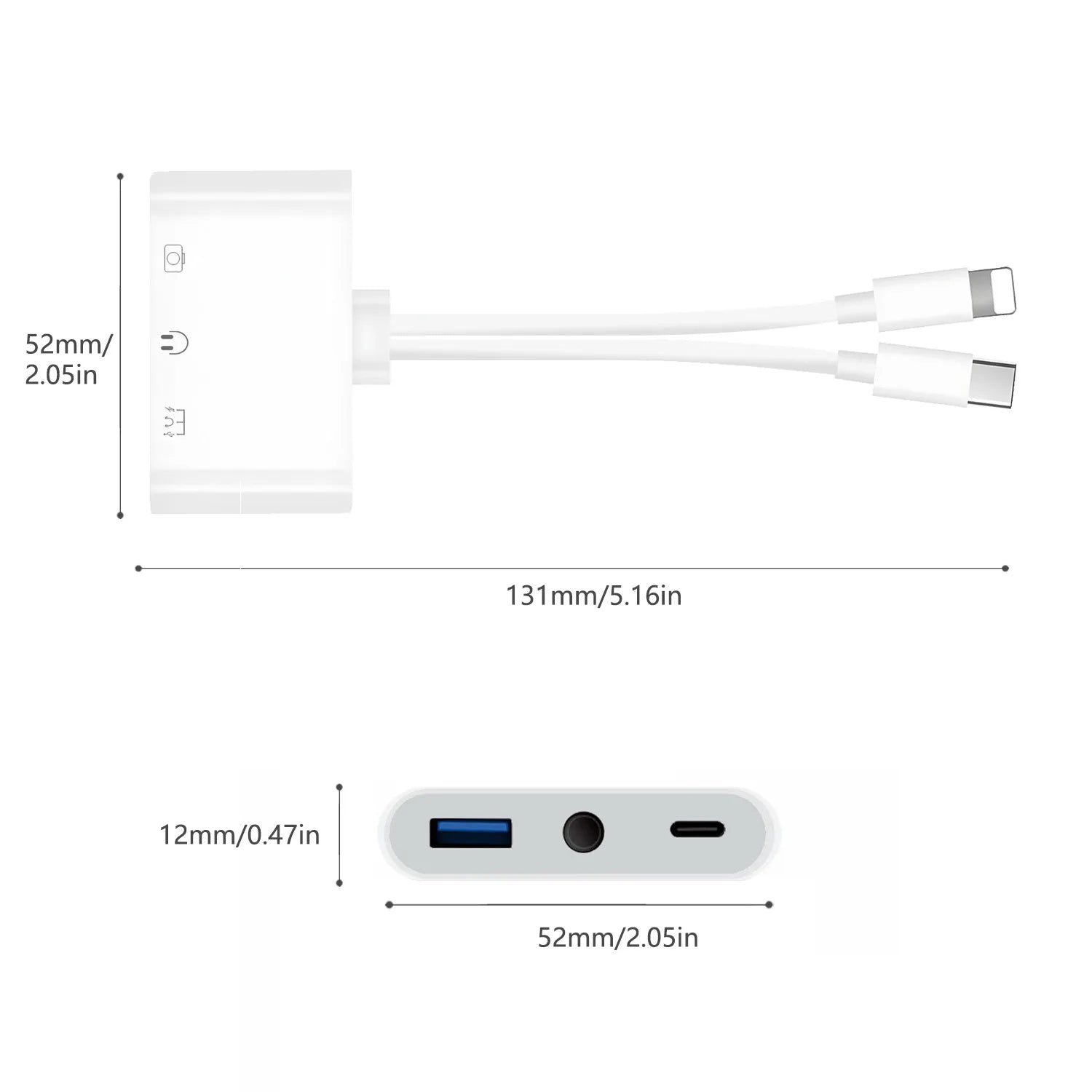 Byscoon Lightning/Type C to USB 3.0 /3.5mm/Type C OTG Adapter 3.5mm Audio Jack Splitter for iPhone14/13/12/iPad with Charging