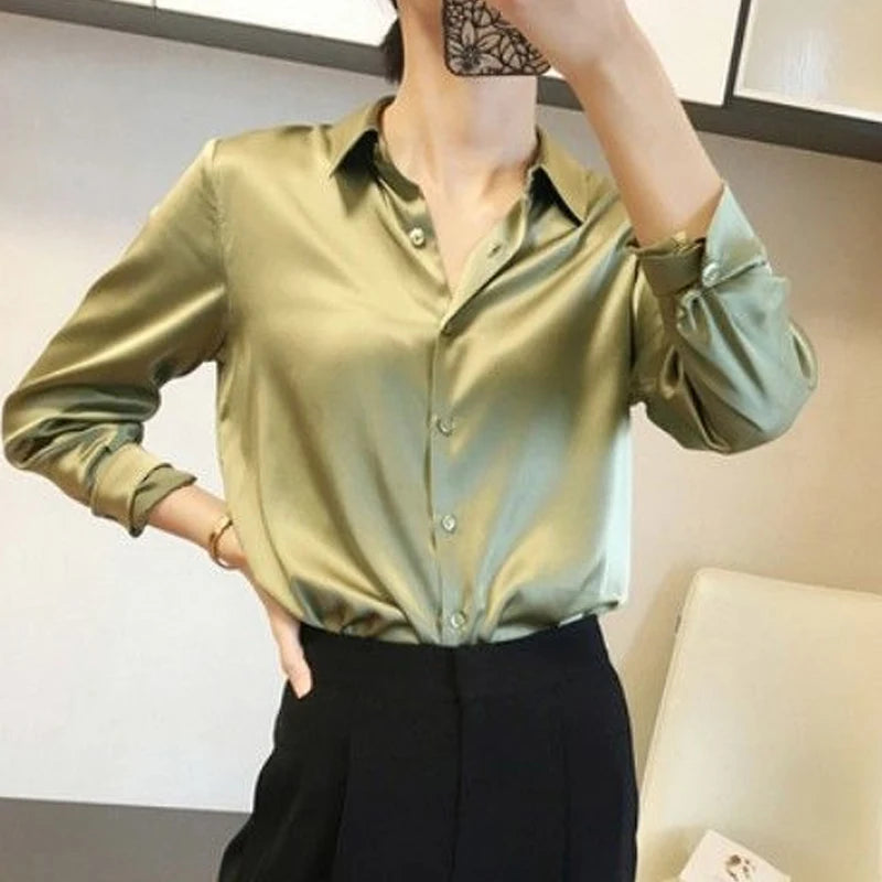 Comfortable Turn-down Collar All Seasons Women's Clothing 2023 Chiffon Trend All-match Korean Solid Color Long Sleeved Blouses