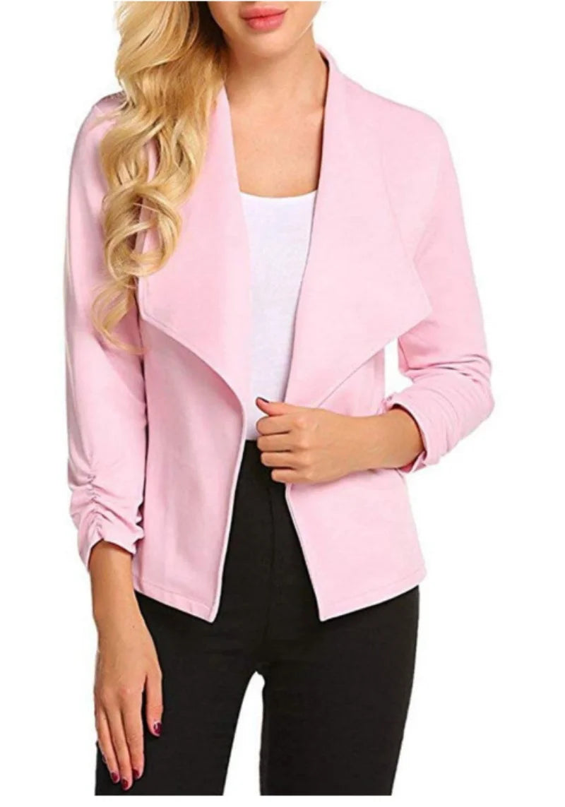 Women's Casual Blazer Solid Elegant Jackets Cardigan Fashion Long Sleeve Jacket Slim fit 3/4 Gathered Sleeve Open Front
