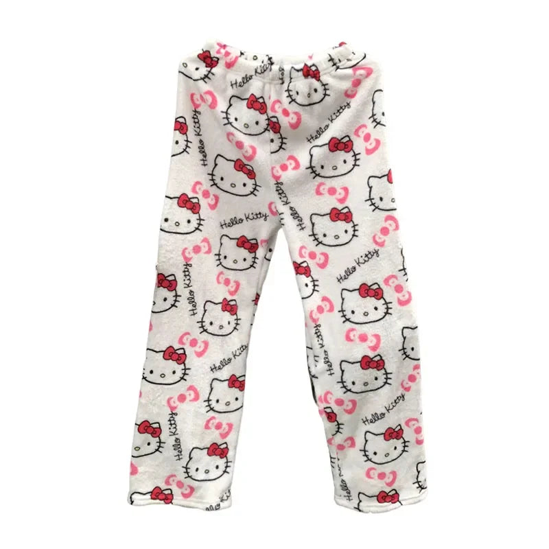 Sanrio Hello Kitty Fleece Coral Pajama Pants Soft Trousers Women Casual Home Trousers Kawaii Anime Cartoon Birthday Gift