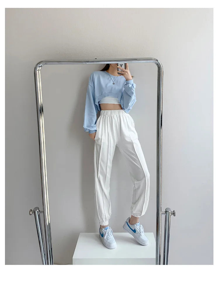 Long Sleeve Crop Top Korean Fashion Solid Loose Y2K T-shirt Woman Autumn Winter Harajuku Sexy Clothes Women Kpop Japanese Tees
