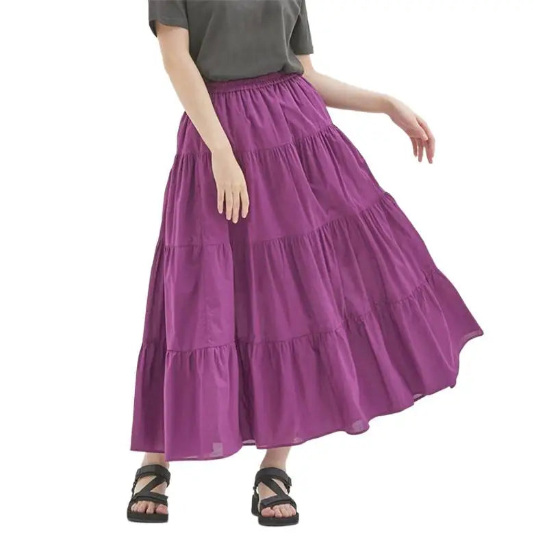 2024 Spring Autunm women Ruffle skirt fashion Summer cotton linen skirts long maxi party skirts red purple pink M-5XL 6XL 7XL