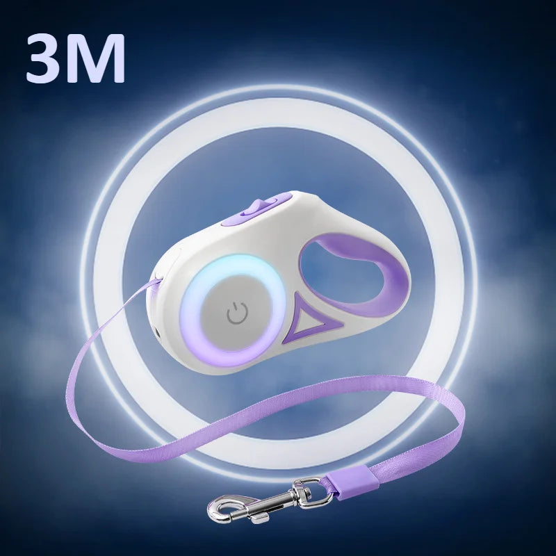 3/5M Automatic Dog Leash Retractable LED Luminous Leading Fashion Light Straps for Dog Puppy Pet Flexi Walking Running Lead