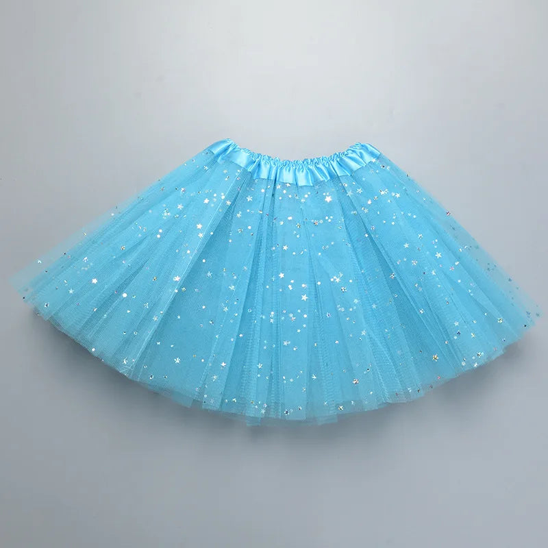 Kids Baby Star Glitter Dance Tutu Skirt For Girl Sequin 3 Layers Tulle Toddler Pettiskirt Children Chiffon 2-8T