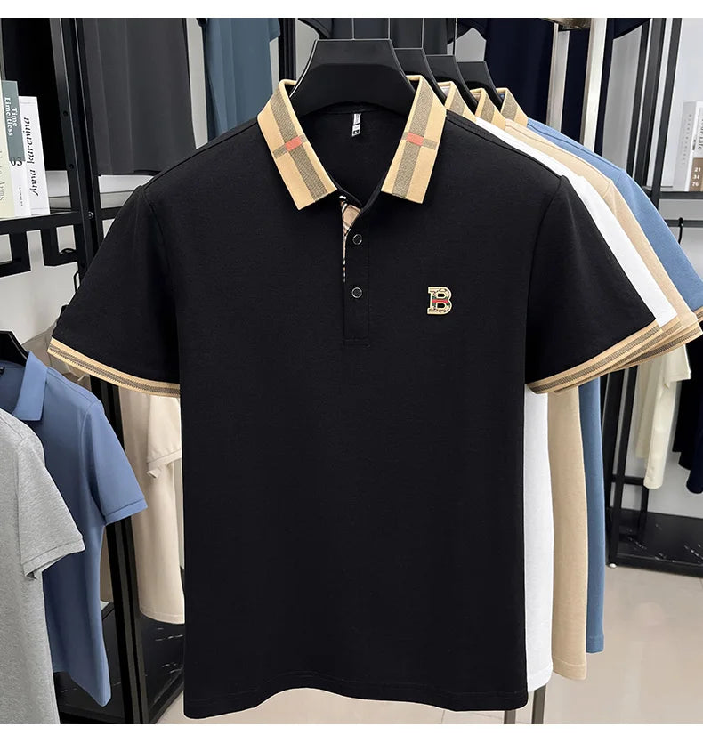 Summer new men's solid color casual fashion short sleeved polo shirt, summer comfortable business casual top