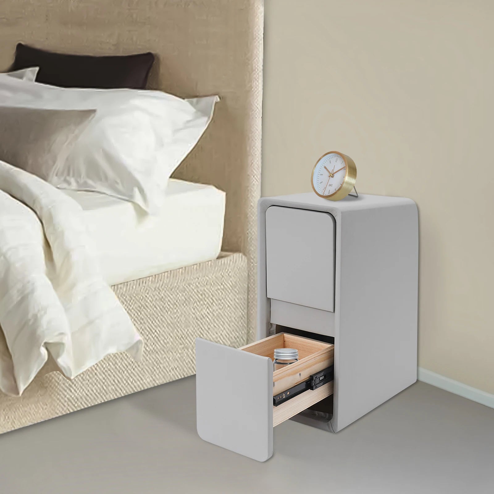 Modern Rectangular Nightstand Bedside Table with Drawers Small Narrow Nightstand