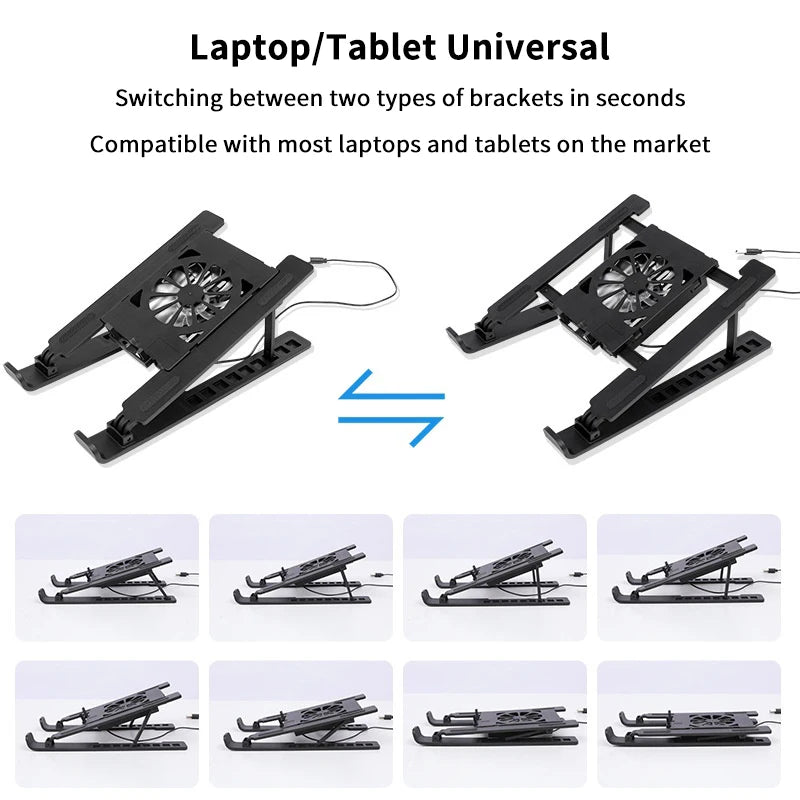 Laptop Cooler Base Stand Foldable Laptop Cooling Pad Holder Portable Notebook Radiator Bracket Heighten Rack With 1 Cooling Fans