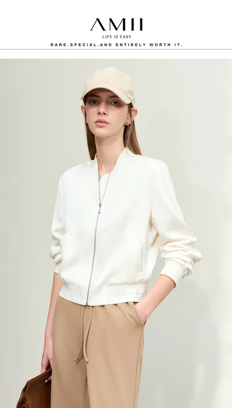 AMII Minimalism Jacket Woman Baseball Jacket Embroidery Letter Zipper 2023 Spring New Casual Women's Clothes Female Top 72331004