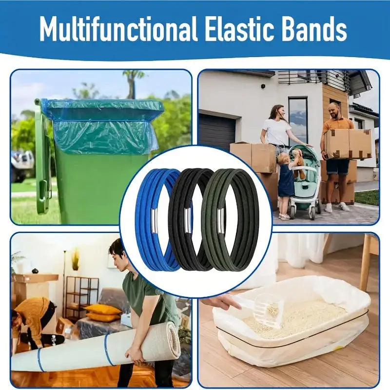 Elastic Trash Can Bands Colorful Adjustable Rubber Bands Cord Lock Household Garbage Can Bands for Home Office Litter Box