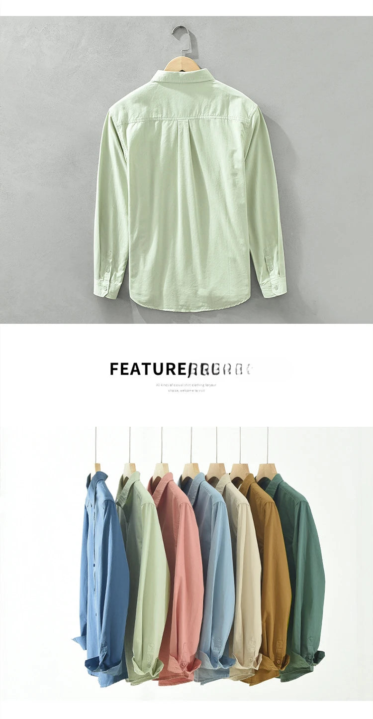 2025 Spring New Casual 100% Cotton Long Sleeve Shirt for Men Multi-color Simple Solid Color Classic Daily Shirts CM6651