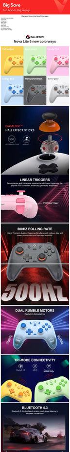 GameSir Nova Lite Wireless Gamepad Controller with Bluetooth, Dongle, Wired for Switch, Android, IOS, PC & Steam Games
