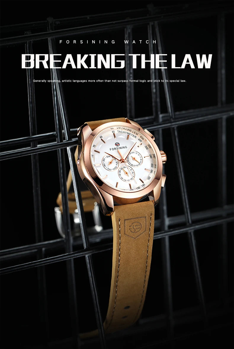 FORSINING Men Watches Automatic Mechanical Watch Luxury Gold Clock Genuine Leather Waterproof Watch Men Military Wristwatch Man