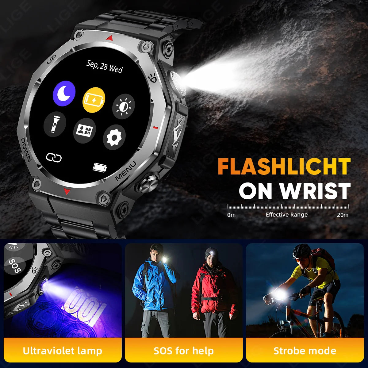 LIGE New 1.43 inch AMOLED Screen Smart Watch 525mAh Big Battery BT Call IPX8-5ATM Waterproof Sports Health Monitoring Smartwatch