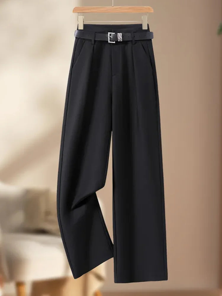 Female Formal Straight Suit Pants Women Office High Waist Wide Leg Pantalones With Belt Spring Fall Korean Casual Loose Calca