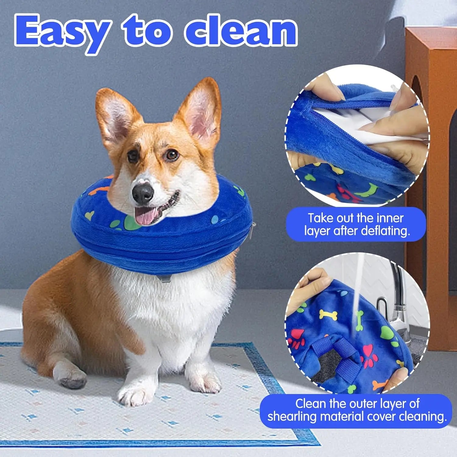 Soft Inflatable Dog Collar Elizabeth Cone Alternative, Post-Surgery Recovery Donut for Small to Large Dogs, Stops Licking Wounds